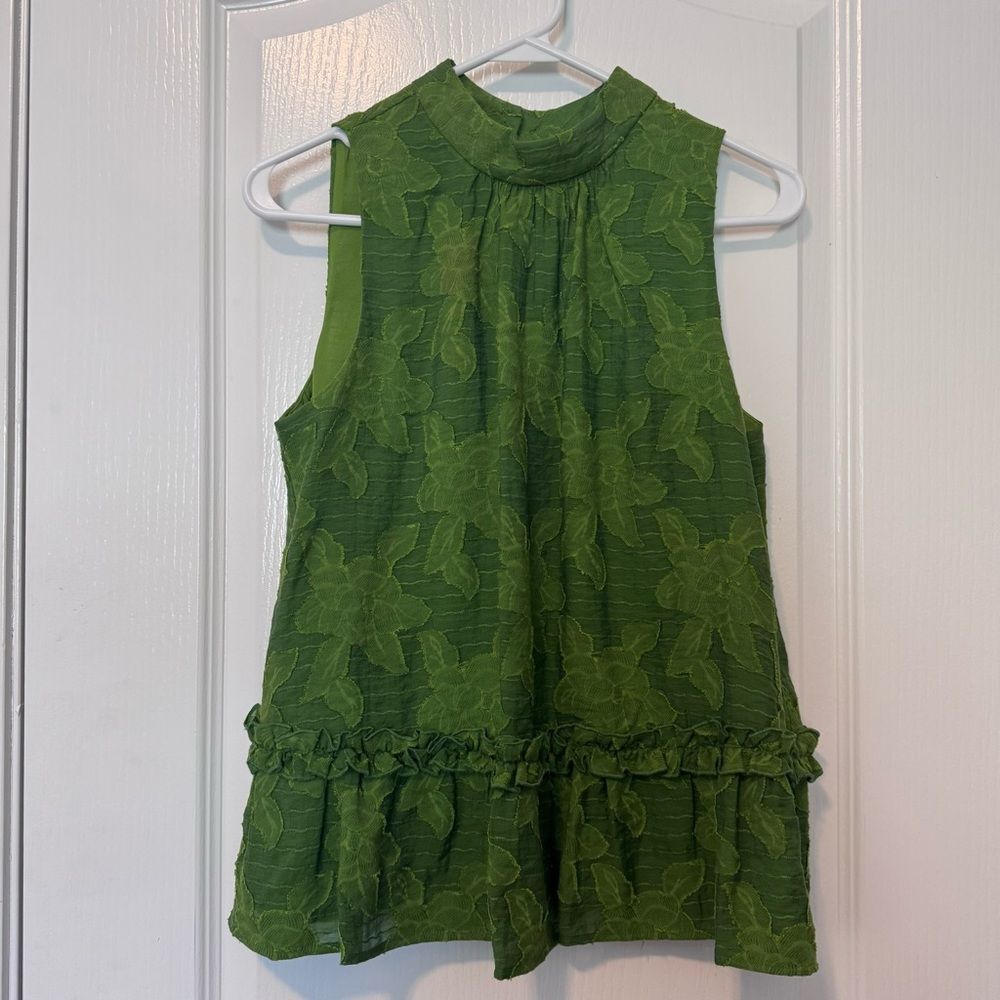 Anthropologie Maeve Women’s Green Floral Savannah Swing Blouse Tank Size 4 - Picture 2 of 16